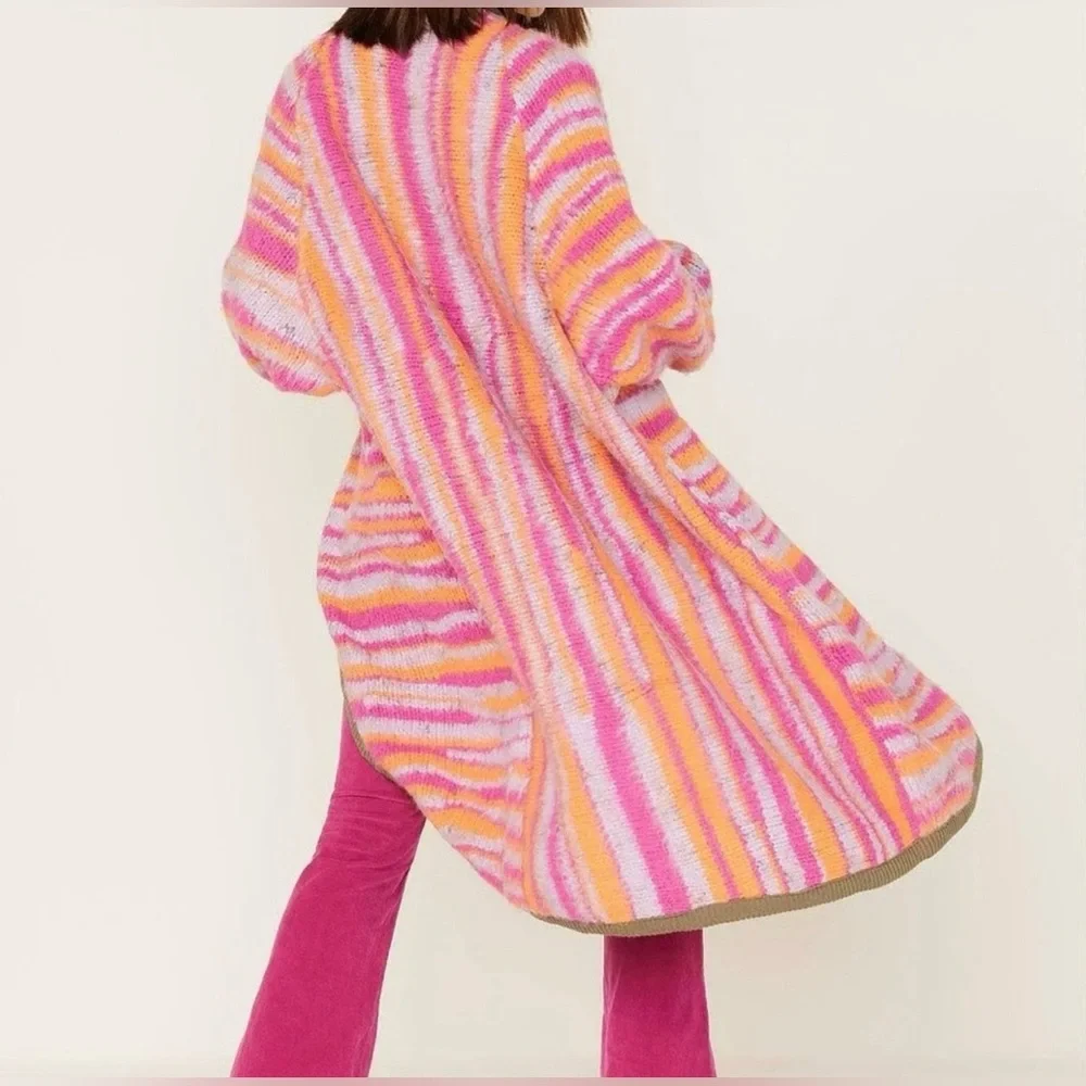 NWT Free People Pink Tiger Knit Duster